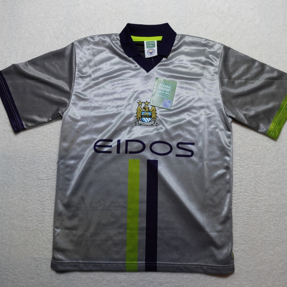 Score Draw Manchester City Retro Jersey Mens M Silver Eidos NWT 1999 Away Shirt